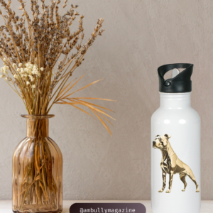 Edelstahl-Trinkflasche mit klappbarem Mundstück – 600 ml (Goldene American Bully Statue Design)