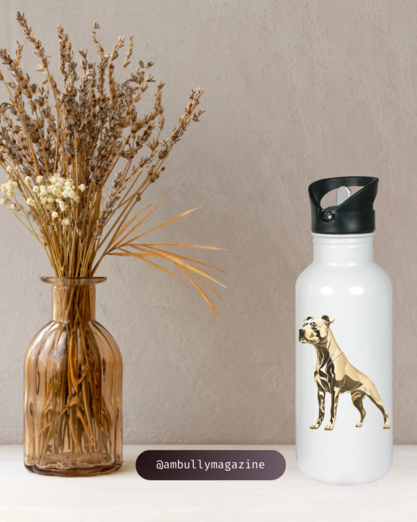 Edelstahl-Trinkflasche mit klappbarem Mundstück – 600 ml (Goldene American Bully Statue Design)