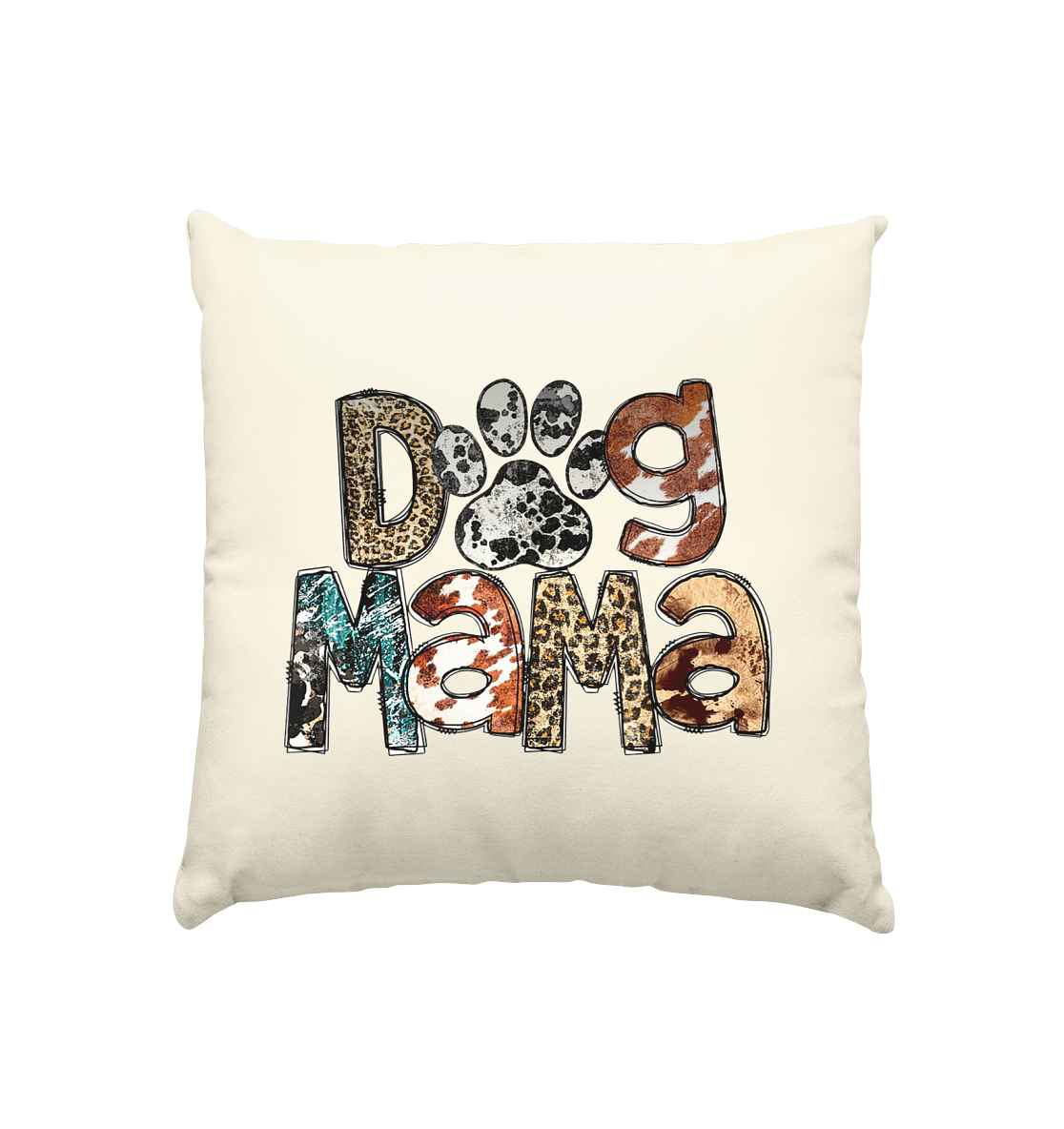Das „DogMama Leo Look“ Kissen mit hochwertigem Kissenbezug in Naturfarben und REACH-zertifiziert. 40x40 cm, strukturierte Oberfläche, umweltfreundliche Verpackung – ideal für Hundemamas!