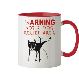 Die "Warning Not a Dog Relief Area" Keramiktasse mit pinkelndem American Bully und witzigem Spruch ist der perfekte Hingucker für alle Hundeliebhaber. Außen Weiß, innen Rot, mit komfortablem C-Henkel und einem Fassungsvermögen von 330 ml – ideal für Kaffeegenuss mit einem Lächeln!