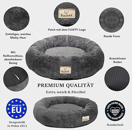 KING DOG Hundebett rundes Kuschelbett XXL 120 cm weiches Hundekissen mit Plüsch Bezug herausnehmbares Innenkissen Rutschfester Boden waschbar