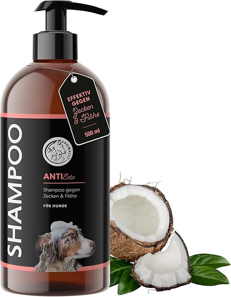Annimally Anti Zecken und Flohshampoo Hund - Shampoo gegen Zecken, Flöhe & Milben für Hunde - Hundeshampoo mit Neem-Extrakt (500ml)