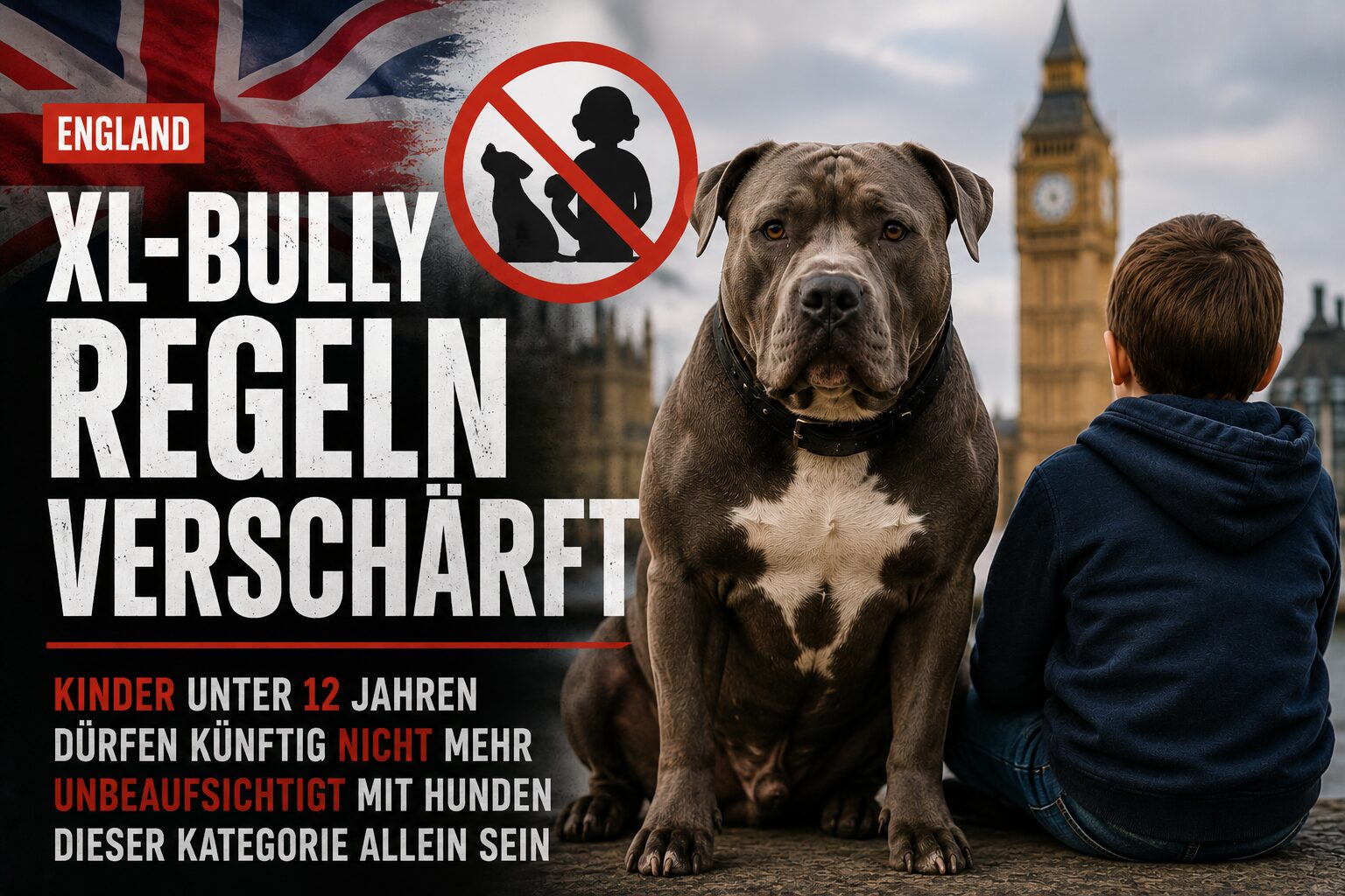 England verschärft XL-Bully-Regeln: Kinder unter 12 Jahren dürfen künftig nicht mehr unbeaufsichtigt mit Hunden dieser Kategorie allein gelassen werden